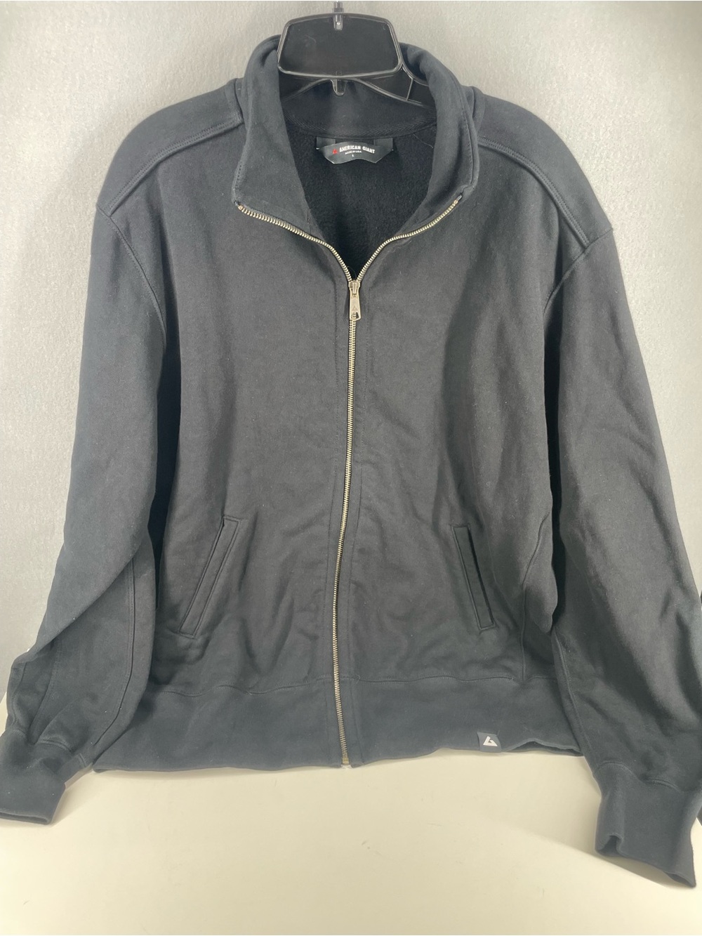 American Giant Moto Jacket Size L Black Full Zip Mock Neck Heavyweight USA Made